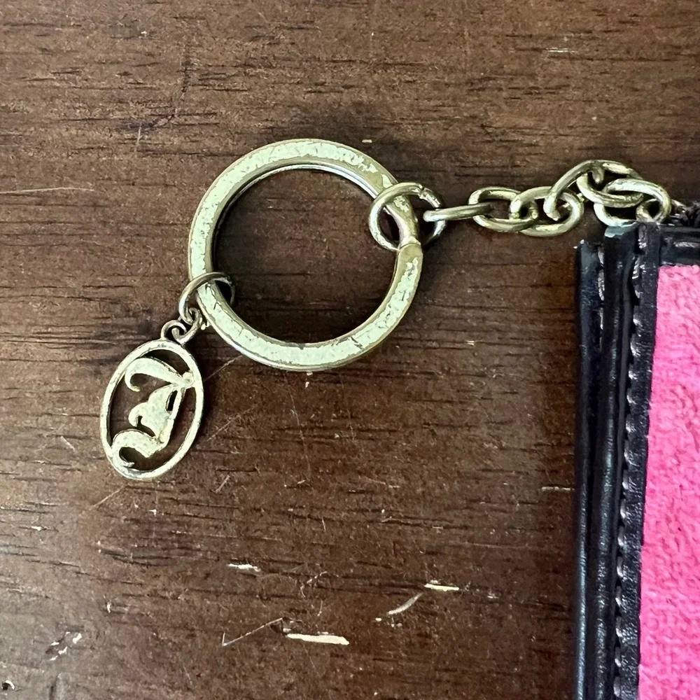 Juicy Couture Women's Pink Velour Coin Purse Keychain Wallet Y2K Crown